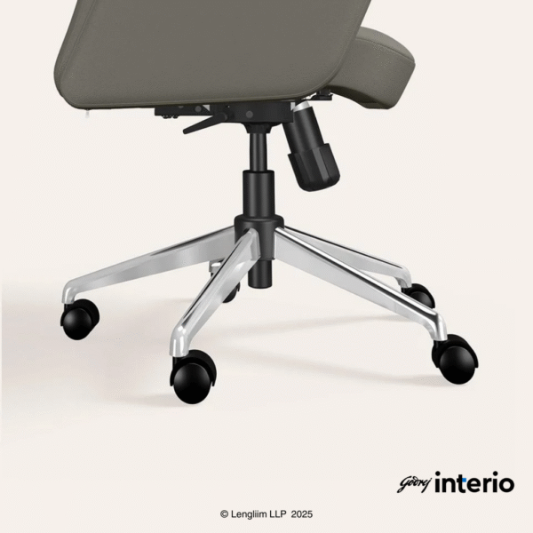 Godrej Interio Tufty Mid Back Leatherette Ergonomic Office Chair (Ash Grey) Base Stand