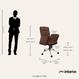 Godrej Interio Tufty Mid Back Microfiber Ergonomic Office Chair (Saddle Brown) Dimensions