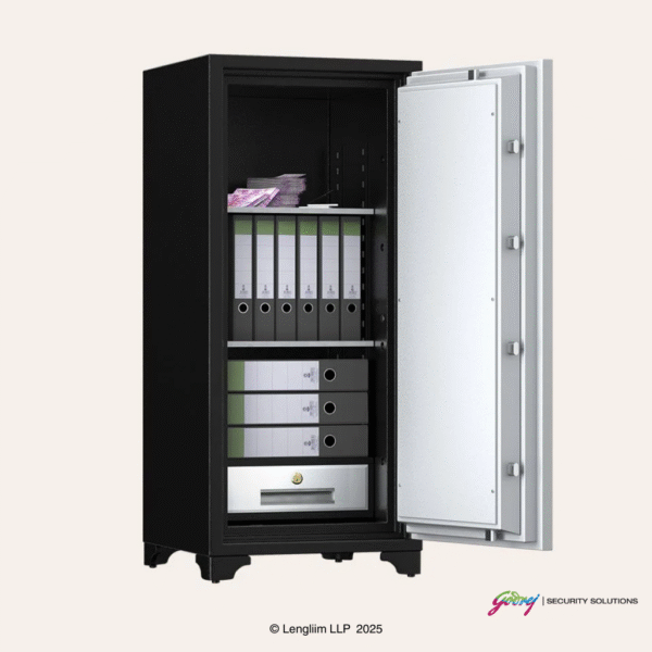 Godrej Centiguard 169 Liters Steel 1060 Fire Safe Home Locker (Double Keylock) Front Angle View with Door Open