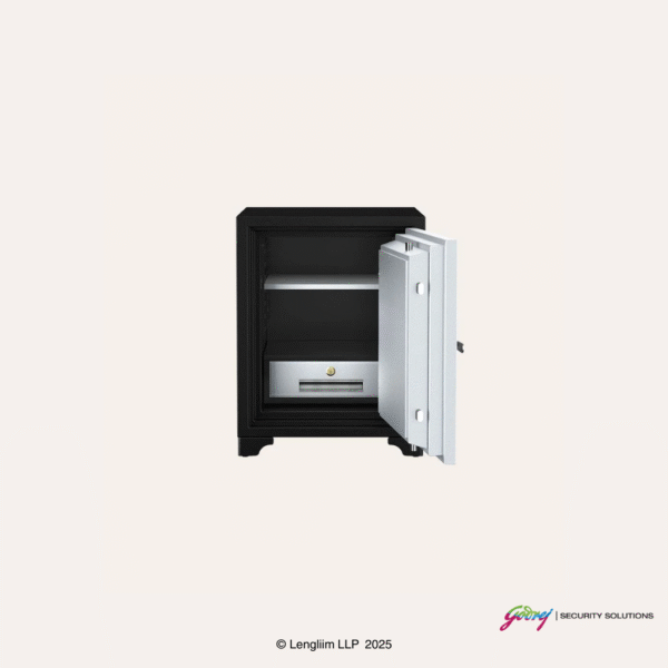 Godrej Centiguard Steel 560 Fire Safe Home Locker (Double Keylock) Front Angle View with Door Open