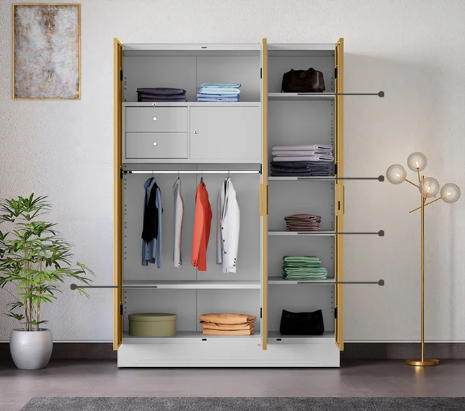 Godrej Interio Slimline 3 Door Almirah (Drawer, Ice Coffee) Shelves that fit your life