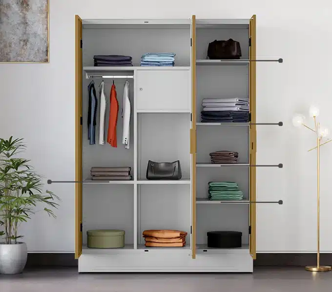 Godrej Interio Slimline 3 Door Almirah (Locker, Ice Coffee) Shelves that fit your life