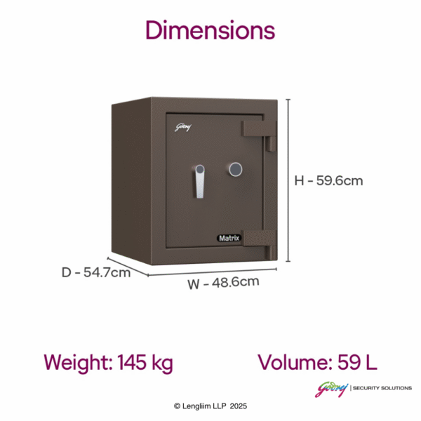 Godrej Matrix 1814 50 Liters Steel Home Locker Key Lock (1814 V6, Brown) Dimensions