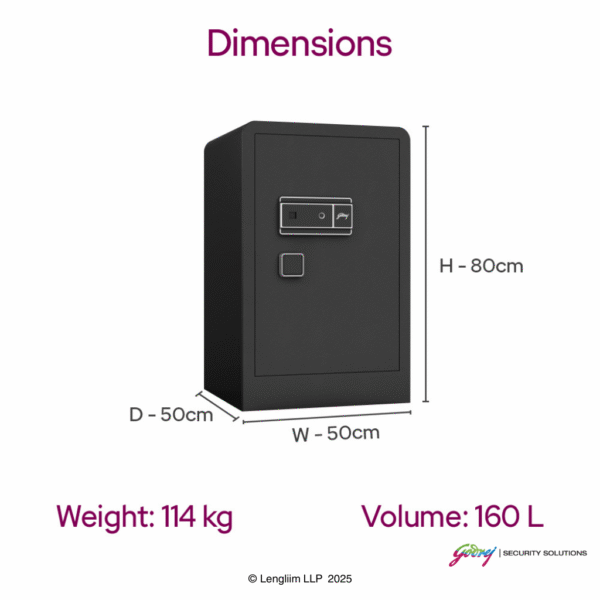 Godrej NX Advanced 160 Liters Steel Digital+Biometric+Key Lock Home Locker (Ebony) Dimensions