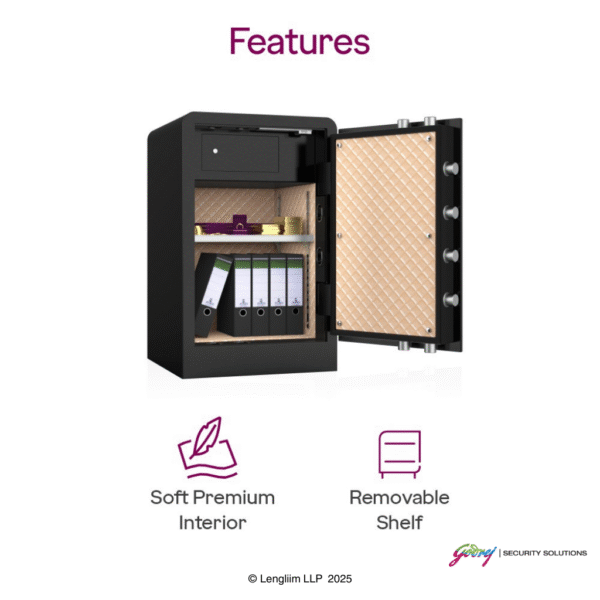 Godrej NX Advanced 160 Liters Steel Digital+Biometric+Key Lock Home Locker (Ebony) Features