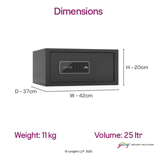 Godrej NX Pro 25 Litres Steel Digital Home Locker (10X, Ebony) Dimensions