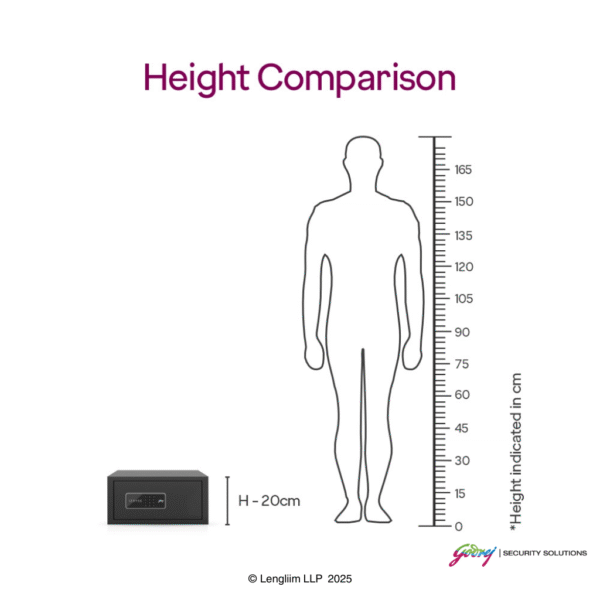 Godrej NX Pro 25 Litres Steel Digital Home Locker (10X, Ebony) Height Comparison