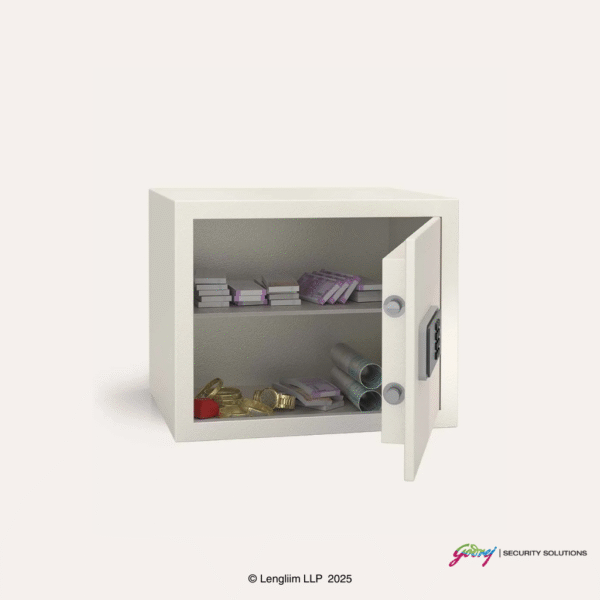 Godrej NX Pro 30 Litres Steel Digital Home Locker (10X, Ivory) Front Angle View with Door Open