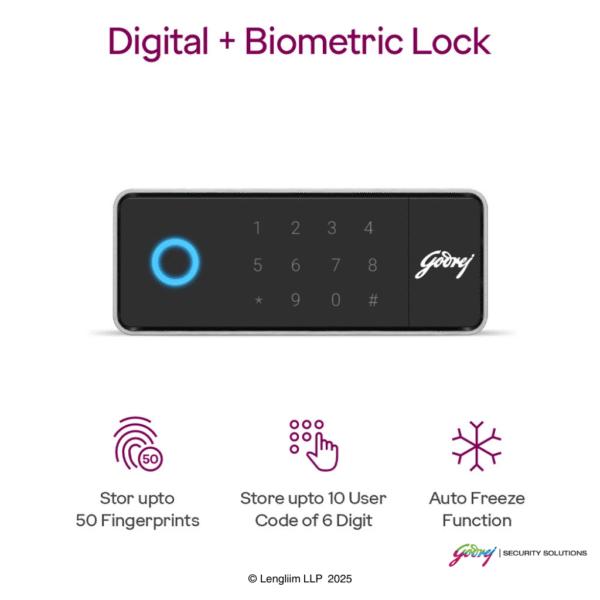 Godrej NX Pro Luxe 48 Litres Steel Digital + Biometric Home Locker (10X, Ebony) Digital Biometric Lock System