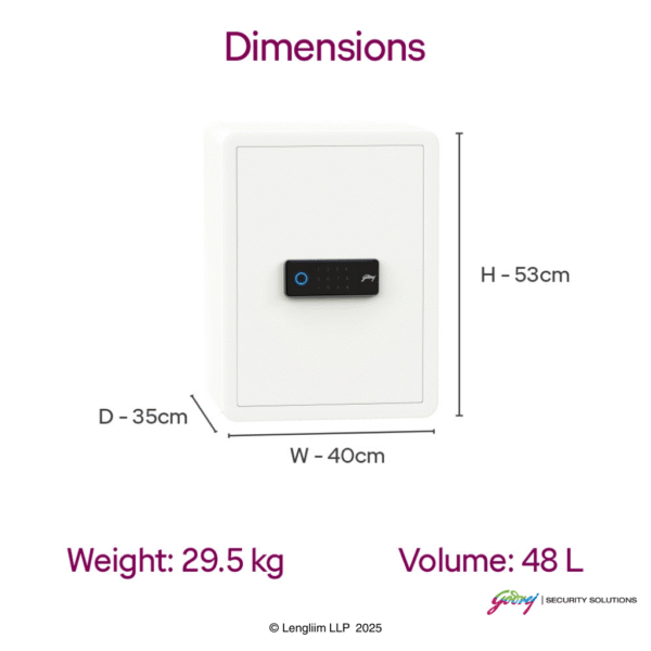 Godrej NX Pro Luxe 48 Litres Steel Digital + Biometric Home Locker (10X, Ebony) Dimensions