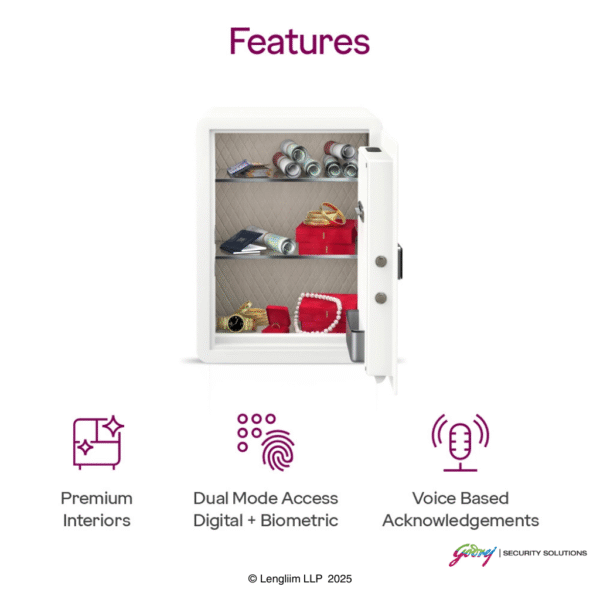 Godrej NX Pro Luxe 48 Litres Steel Digital + Biometric Home Locker (10X, Ebony) Features