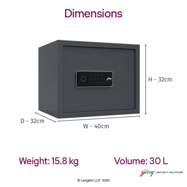Godrej NX Pro Pus 30 Litres Steel Digital + Biometric Home Locker (10X, Ebony) Dimensions