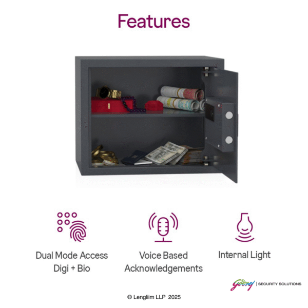 Godrej NX Pro Pus 30 Litres Steel Digital + Biometric Home Locker (10X, Ebony) Features