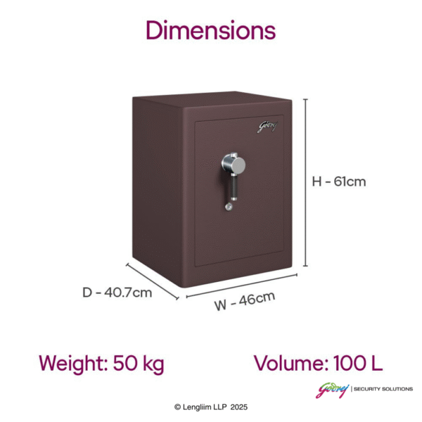 Godrej Rhino 100 Liters Regal Key Lock (Brown) Dimensions