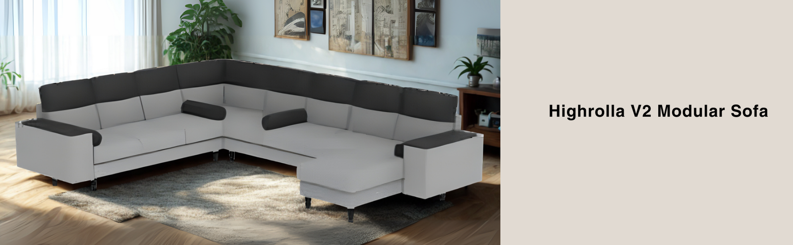 Godrej Interio Highrolla V2 Modular Fabric 5 Seater Sofa with Corner (Charcoal) BANNER