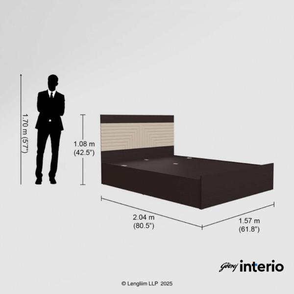 Godrej Interio Apex Nx Queen Size Engineered Wood Bed with Pull-Out Storage Dimensions