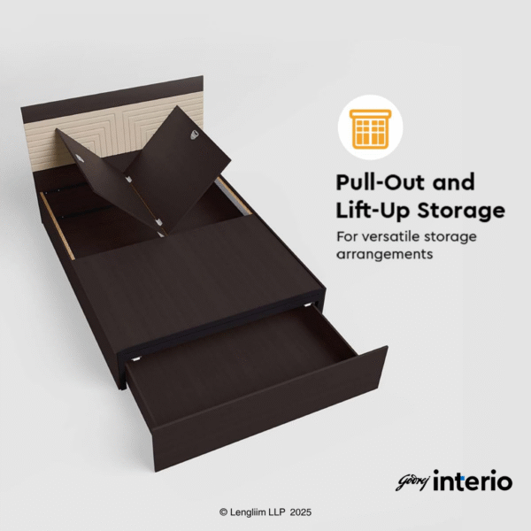 Godrej Interio Apex Nx Queen Size Engineered Wood Bed with Pull-Out Storage Storages