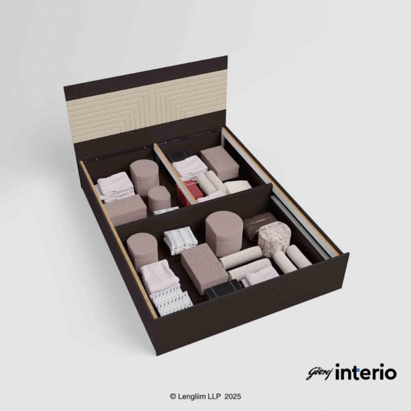 Godrej Interio Apex Nx Queen Size Engineered Wood Bed with Pull-Out Storage Top View Naked