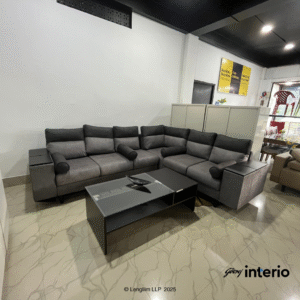 Godrej Interio Highrolla V2 Modular Fabric 5 Seater Sofa with Corner (Charcoal)