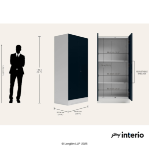 Godrej Interio Slimline 2 Door Almirah (2 Shelves, Pacific Blue) - Image 6