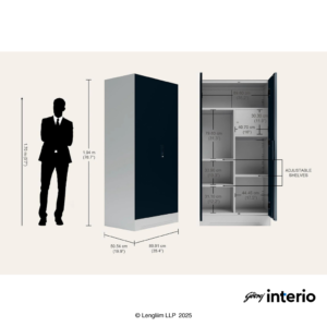 Godrej Interio Slimline 2 Door Almirah (Locker, Pacific Blue) - Image 6