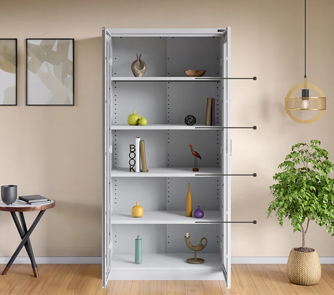 Godrej Interio StorEase 2 Door Display Unit With Glass Swing Doors (Traffic White) Adjustable Shelves
