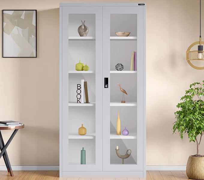 Godrej Interio StorEase 2 Door Display Unit With Glass Swing Doors (Traffic White) Display without Distraction