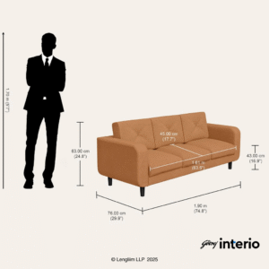 Godrej Interio Zompy Advance 3 Seater Fabric Sofa (Camel) - Image 4