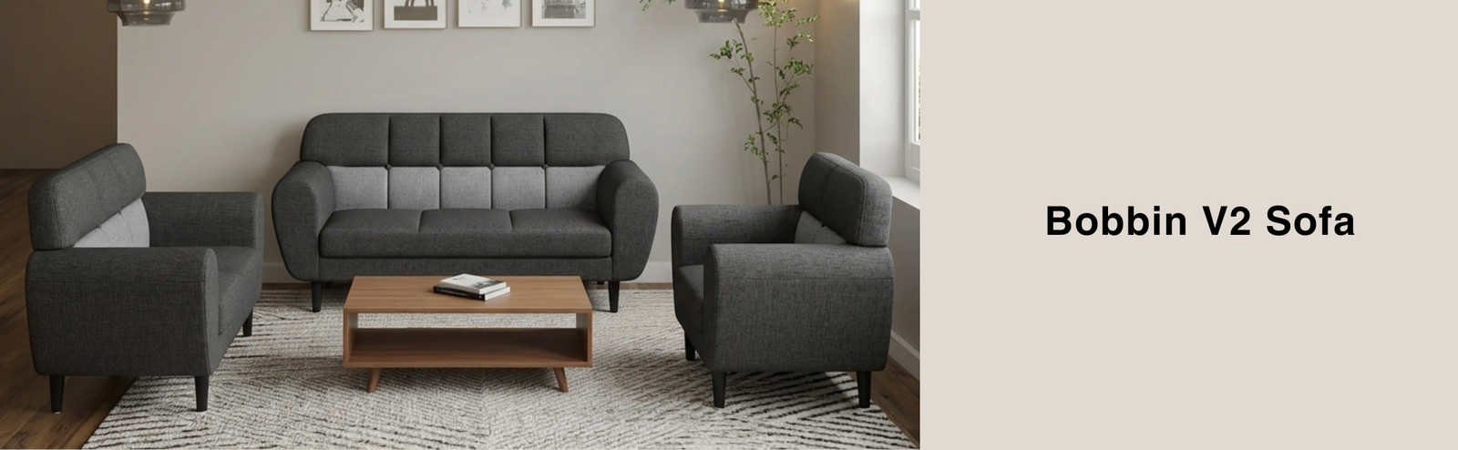 Godrej Interio Bobbin V2 Fabric Sofa (Charcoal) Banner