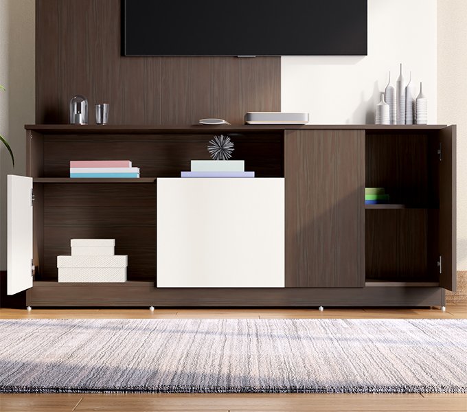 Godrej Interio Sienna Engineered Wood TV Unit (Cinnamon) Push to Open Shutters
