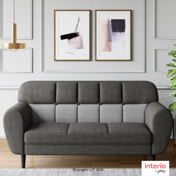 Marketing Image Godrej Interio Bobbin V2 3 Seater Fabric Sofa (Charcoal)