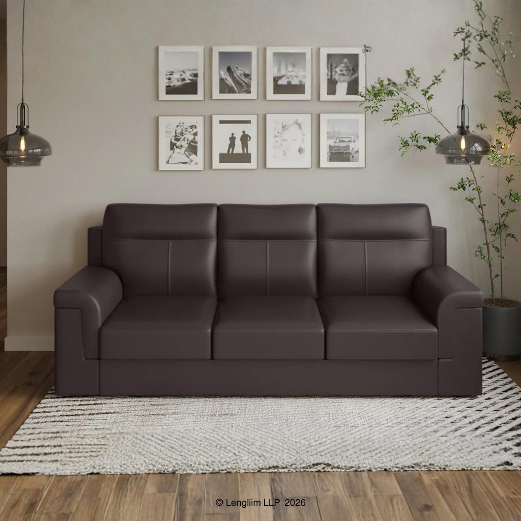 Godrej Interio Greta 3 Seater Synthetic Leather Sofa (Coffee Brown