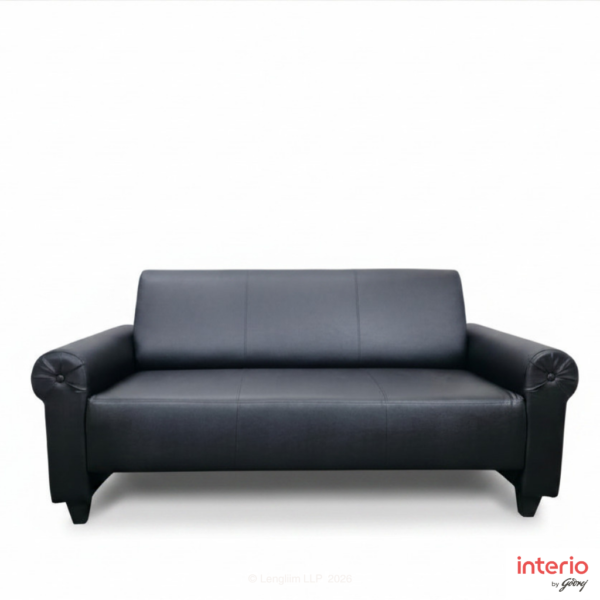 Front View Godrej Interio Supreme 3 Seater Sofa Synthetic Leather (Black)
