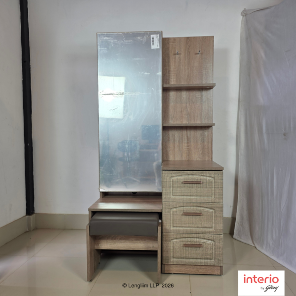Front View Godrej Interio UPMODS Dresser with Stool (Sonoma Oak Body, Sonoma Oak Drawer)
