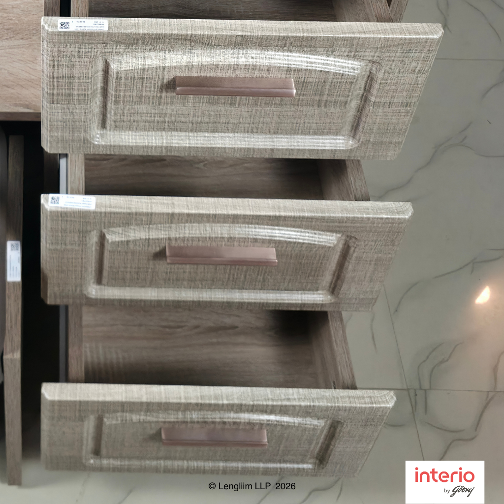 Smooth storage drawers Godrej Interio UPMODS Dresser with Stool (Sonoma Oak Body, Sonoma Oak Drawer)