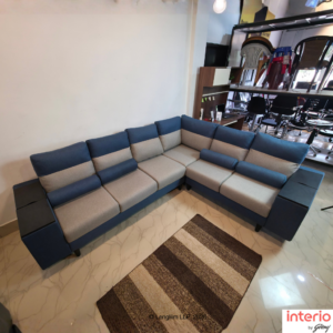 Godrej Interio Highrolla V2 Modular Fabric 5 Seater Sofa with Corner (Blue + Ash)